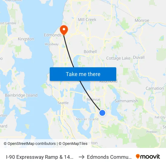 I-90 Expressway Ramp & 142nd Pl SE - Bay 3 to Edmonds Community College map