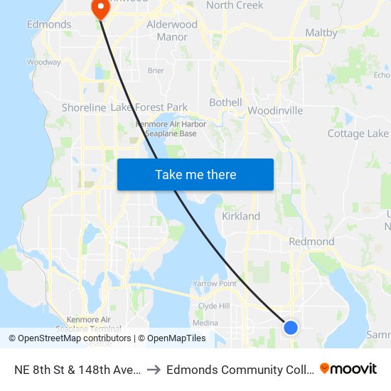 NE 8th St & 148th Ave NE to Edmonds Community College map