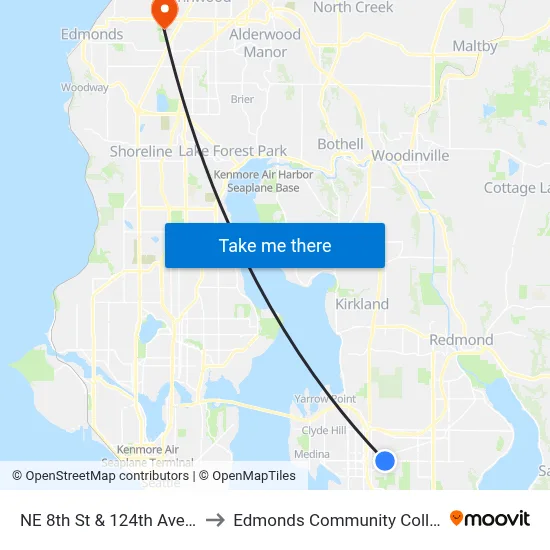 NE 8th St & 124th Ave NE to Edmonds Community College map