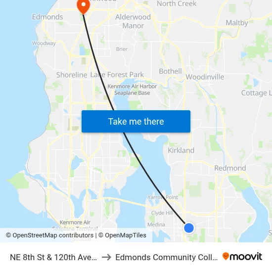 NE 8th St & 120th Ave NE to Edmonds Community College map