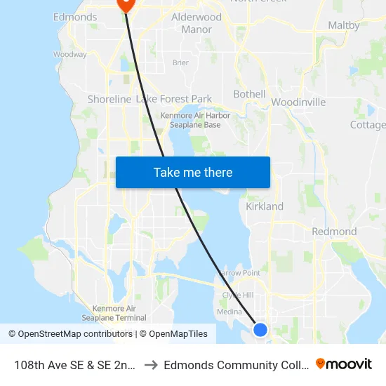108th Ave SE & SE 2nd St to Edmonds Community College map