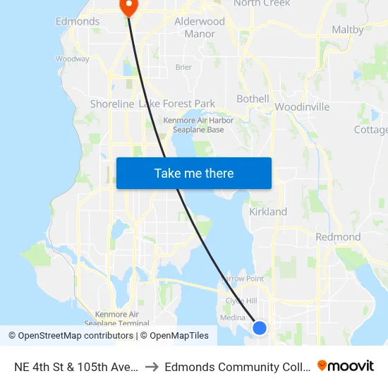 NE 4th St & 105th Ave NE to Edmonds Community College map