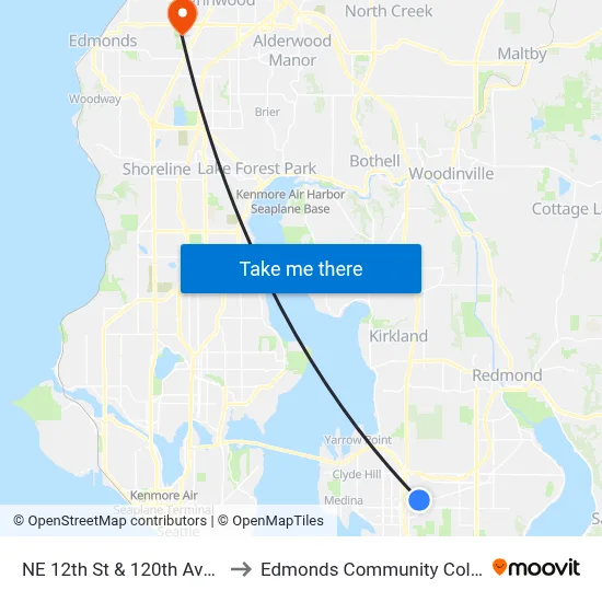 NE 12th St & 120th Ave NE to Edmonds Community College map