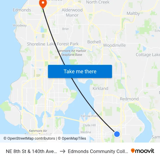 NE 8th St & 140th Ave NE to Edmonds Community College map