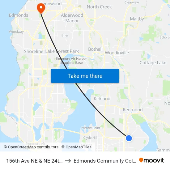 156th Ave NE & NE 24th St to Edmonds Community College map