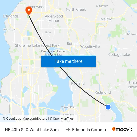 NE 40th St & West Lake Sammamish Pkwy SE to Edmonds Community College map