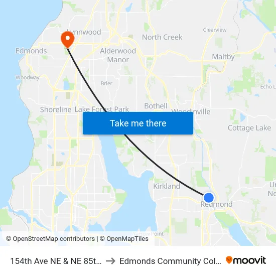 154th Ave NE & NE 85th St to Edmonds Community College map