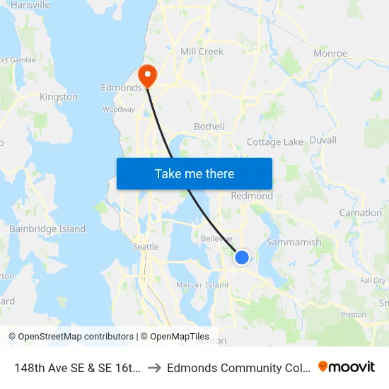 148th Ave SE & SE 16th St to Edmonds Community College map