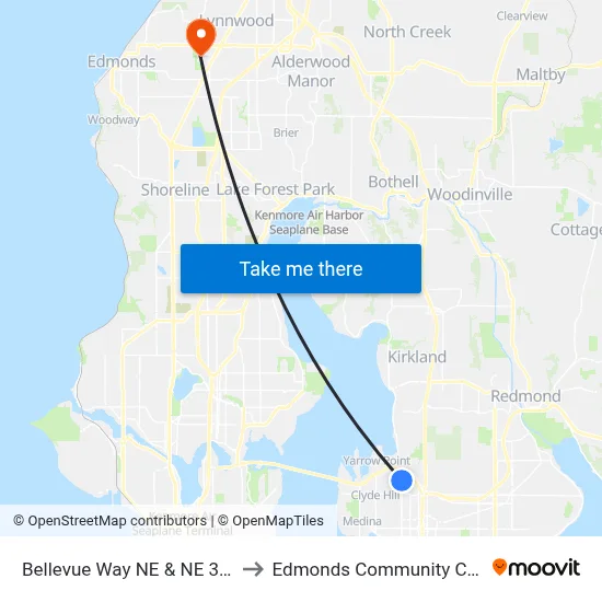 Bellevue Way NE & NE 30th Pl to Edmonds Community College map