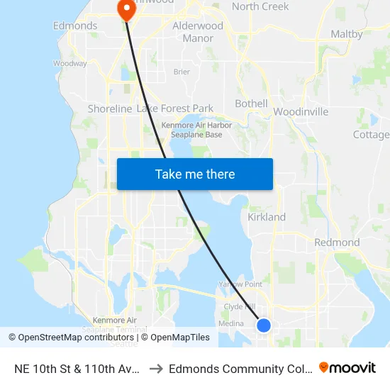 NE 10th St & 110th Ave NE to Edmonds Community College map