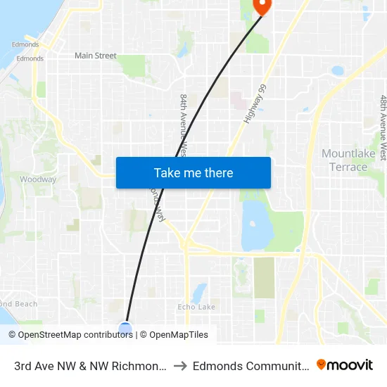 3rd Ave NW & NW Richmond Beach Rd to Edmonds Community College map