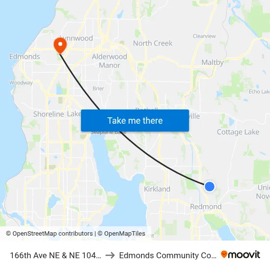 166th Ave NE & NE 104th St to Edmonds Community College map