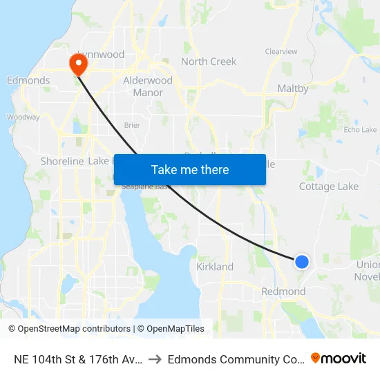 NE 104th St & 176th Ave NE to Edmonds Community College map