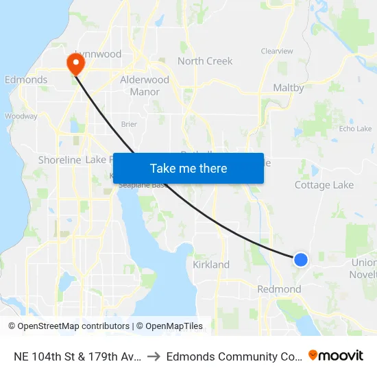 NE 104th St & 179th Ave NE to Edmonds Community College map