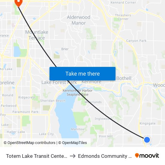 Totem Lake Transit Center - Bay 1 to Edmonds Community College map