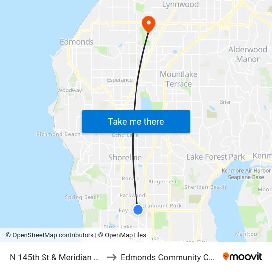 N 145th St & Meridian Ave N to Edmonds Community College map