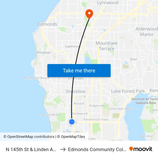 N 145th St & Linden Ave N to Edmonds Community College map