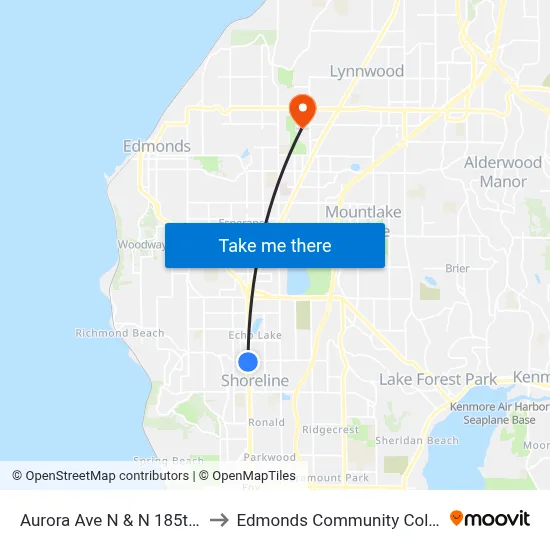 Aurora Ave N & N 185th St to Edmonds Community College map