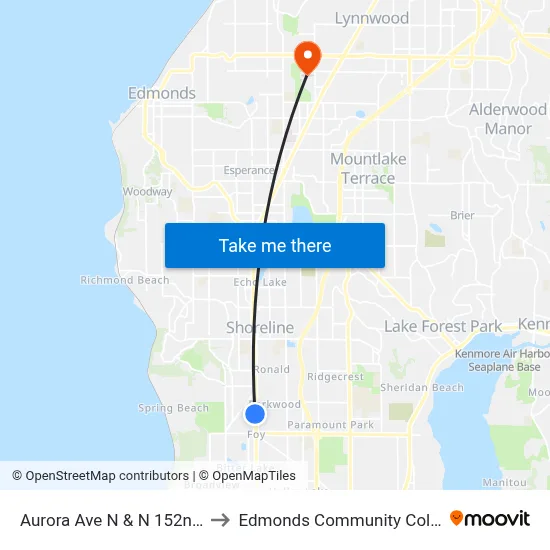 Aurora Ave N & N 152nd St to Edmonds Community College map