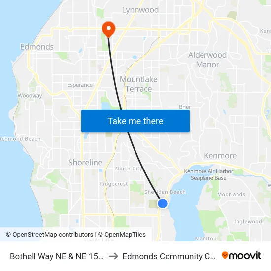Bothell Way NE & NE 153rd St to Edmonds Community College map