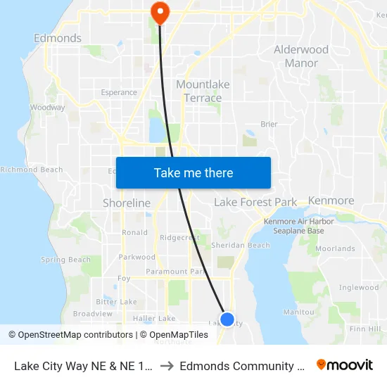 Lake City Way NE & NE 125th St to Edmonds Community College map