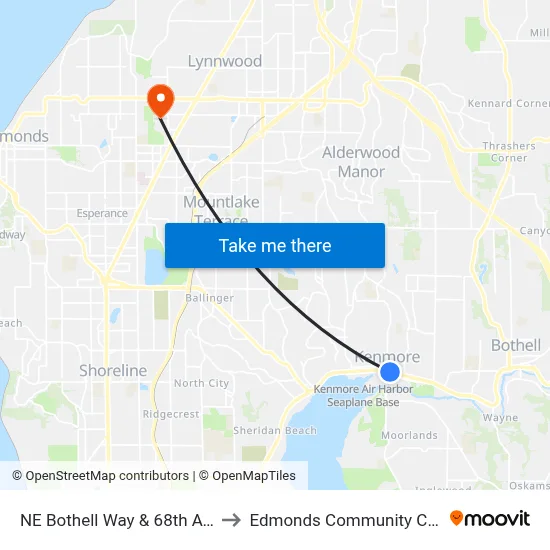 NE Bothell Way & 68th Ave NE to Edmonds Community College map