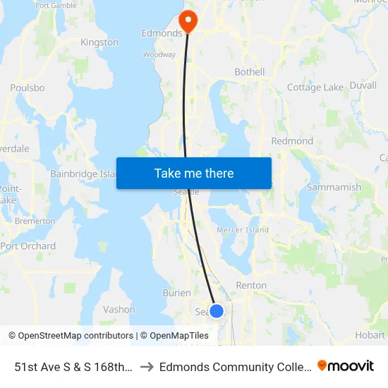 51st Ave S & S 168th St to Edmonds Community College map