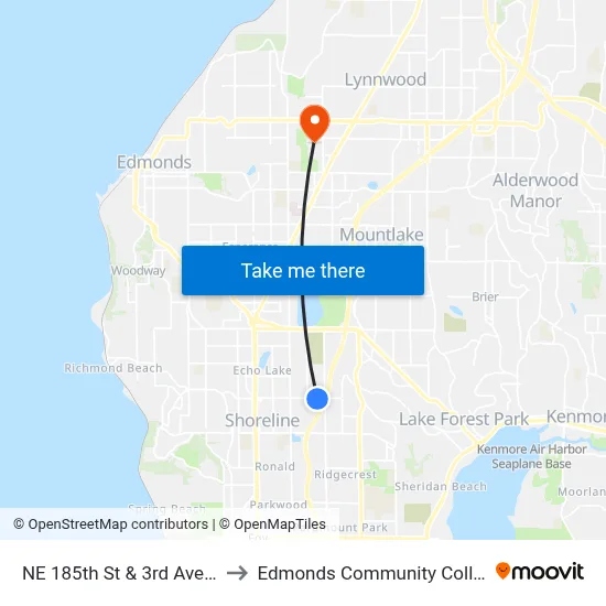 NE 185th St & 3rd Ave NE to Edmonds Community College map