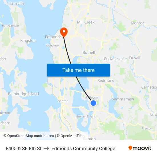 I-405 & SE 8th St to Edmonds Community College map