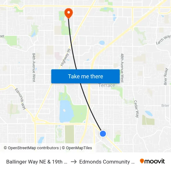 Ballinger Way NE & 19th Ave NE to Edmonds Community College map