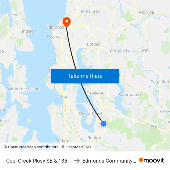 Coal Creek Pkwy SE & 135th Ave SE to Edmonds Community College map