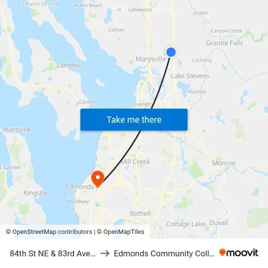 84th St NE & 83rd Ave NE to Edmonds Community College map