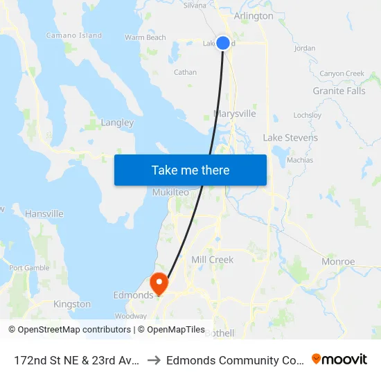 172nd St NE & 23rd Ave NE to Edmonds Community College map