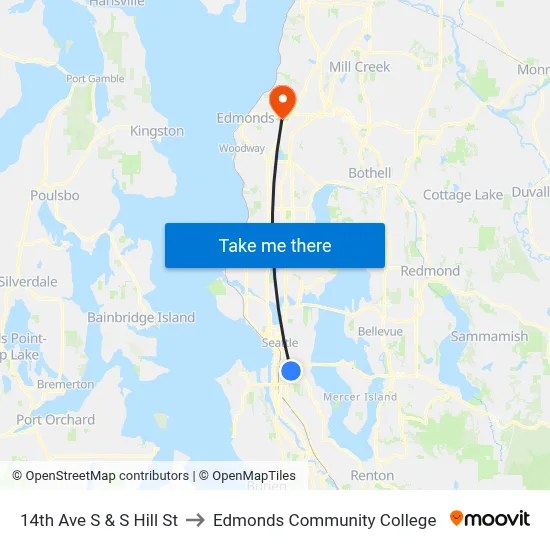 14th Ave S & S Hill St to Edmonds Community College map
