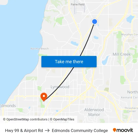 Hwy 99 & Airport Rd to Edmonds Community College map