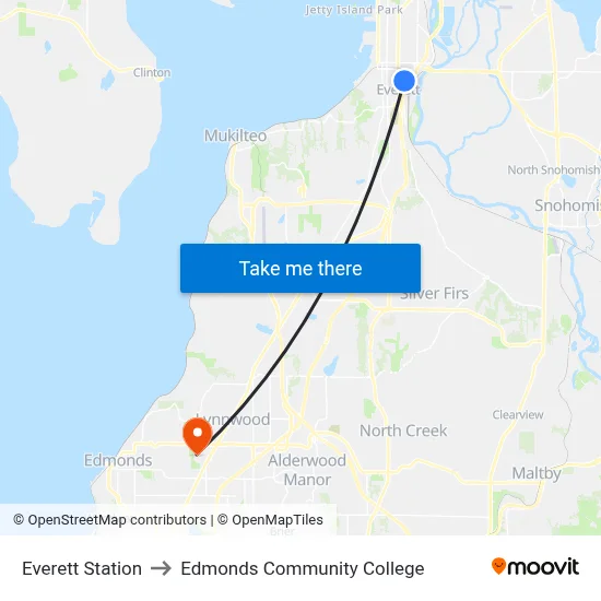 Everett Station to Edmonds Community College map