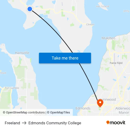 Freeland to Edmonds Community College map