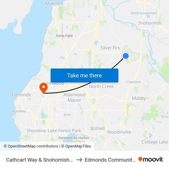 Cathcart Way & Snohomish Cascade Dr to Edmonds Community College map