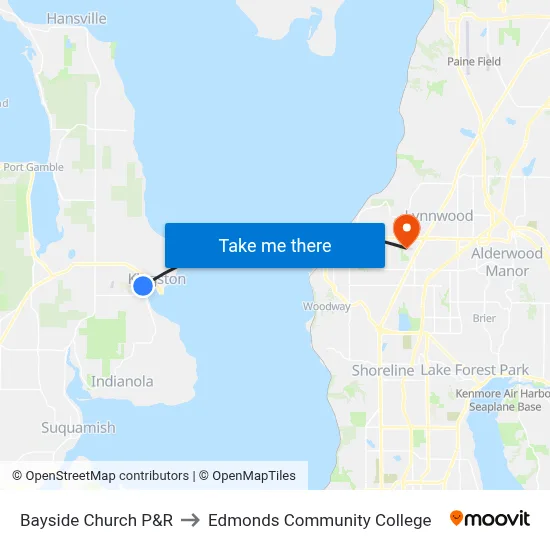 Bayside Church P&R to Edmonds Community College map