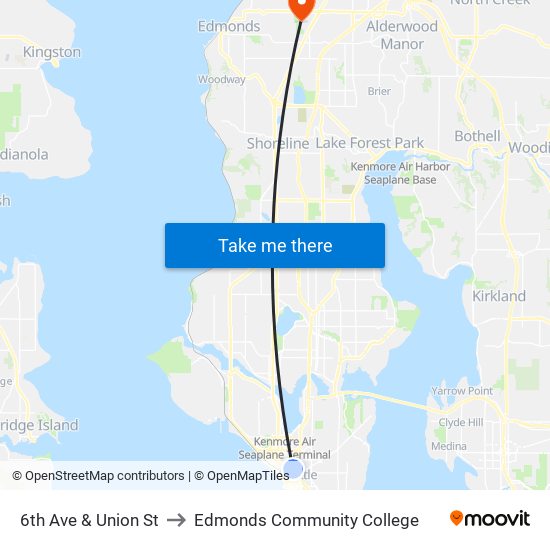 6th Ave & Union St to Edmonds Community College map