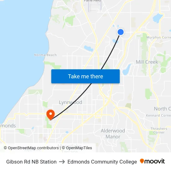 Gibson Rd NB Station to Edmonds Community College map