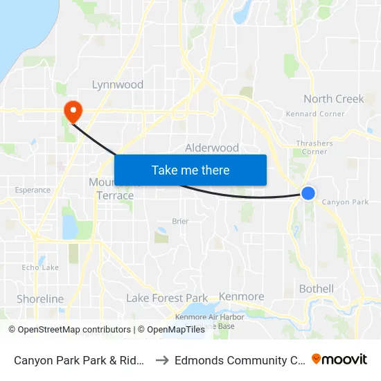 Canyon Park Park & Ride Bay 6 to Edmonds Community College map