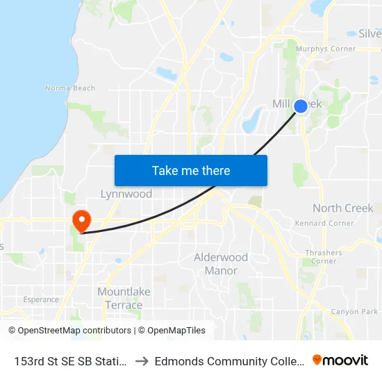 153rd St SE SB Station to Edmonds Community College map