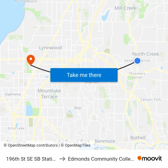 196th St SE SB Station to Edmonds Community College map