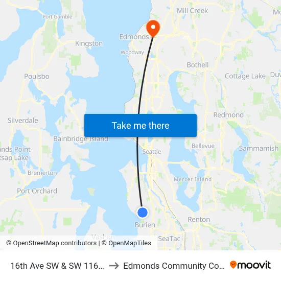 16th Ave SW & SW 116th St to Edmonds Community College map