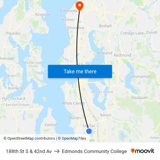 188th St S & 42nd Av to Edmonds Community College map