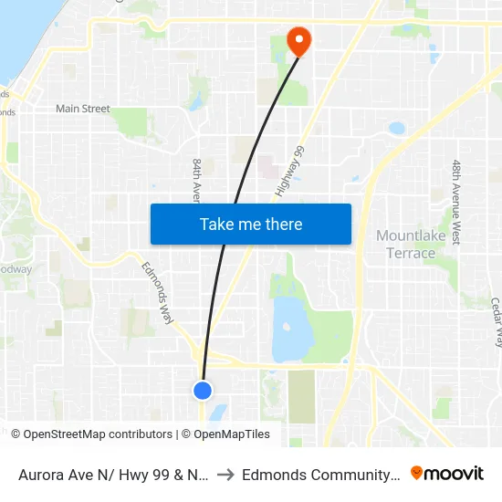 Aurora Ave N/ Hwy 99 & N 200th St to Edmonds Community College map