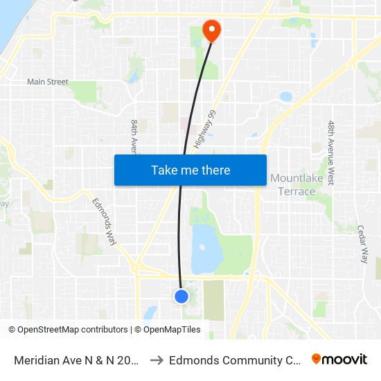 Meridian Ave N & N 200th St to Edmonds Community College map