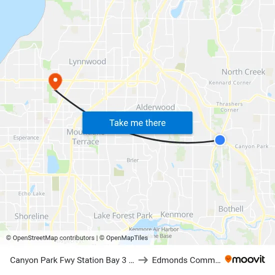 Canyon Park Fwy Station Bay 3 (I-405 Ramp & Sr 527) to Edmonds Community College map