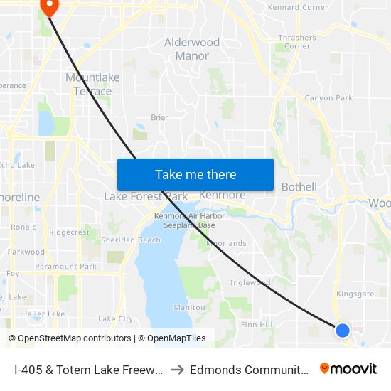 I-405 & Totem Lake Freeway Station to Edmonds Community College map